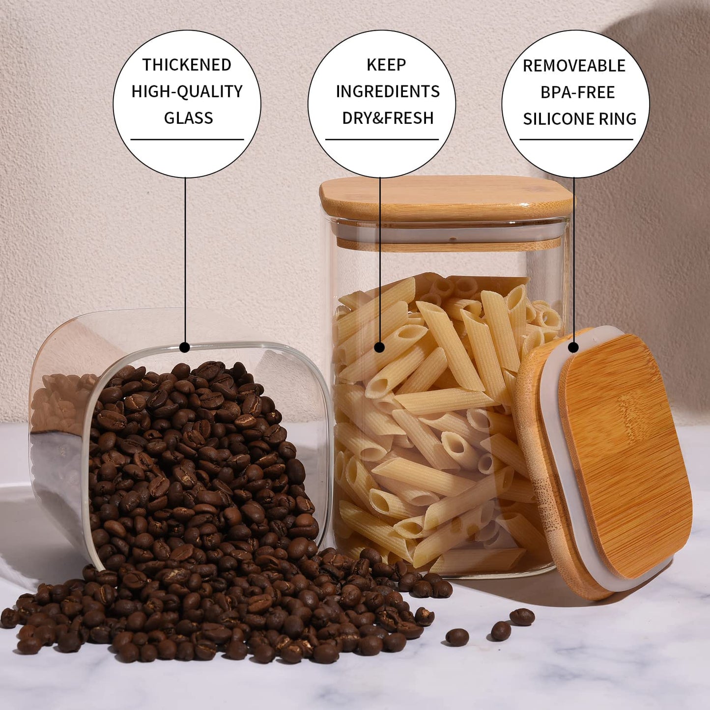 Food Storage Glass Organizers With Wooden Lid