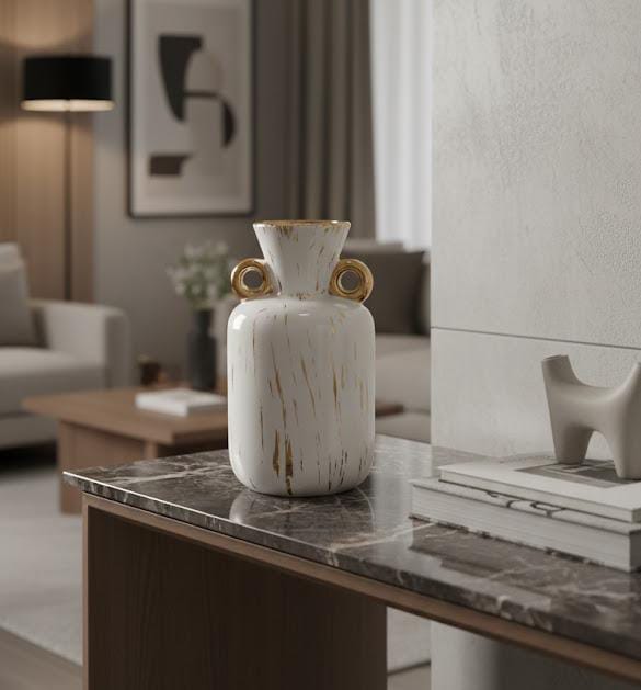 Elegant Gold-Streak Ceramic Vase