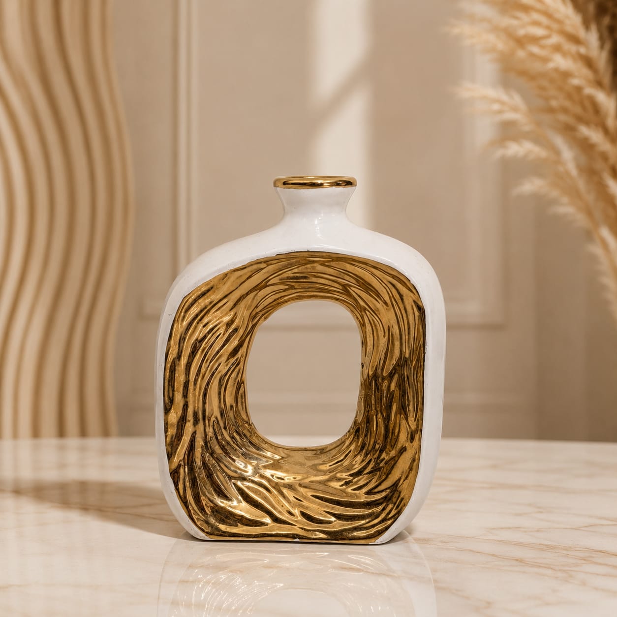 Ceramic Gold-Accent Donut Vase Set