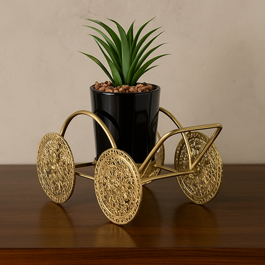 Gold Metal Cart With Planter