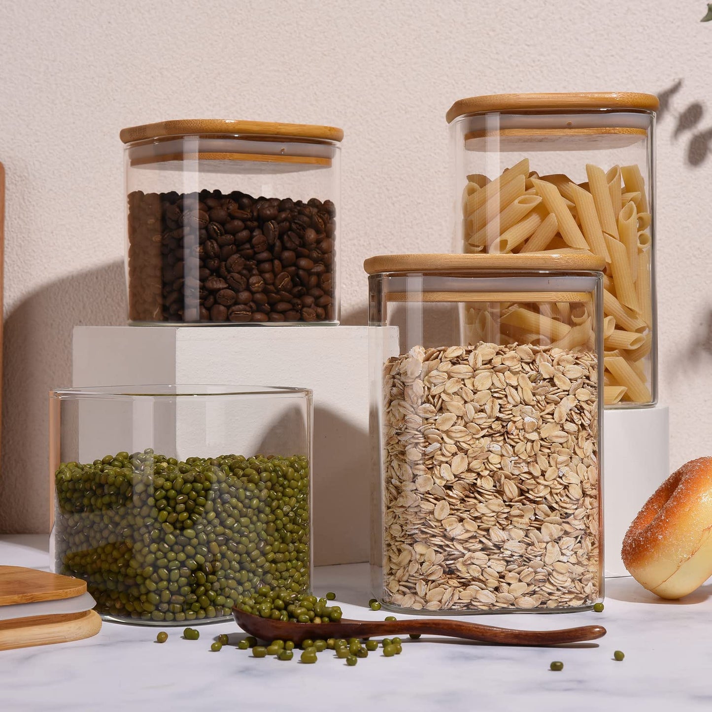 Food Storage Glass Organizers With Wooden Lid