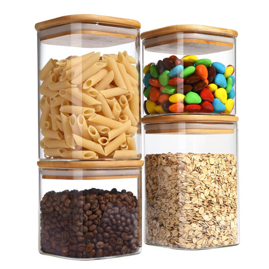 Food Storage Glass Organizers With Wooden Lid