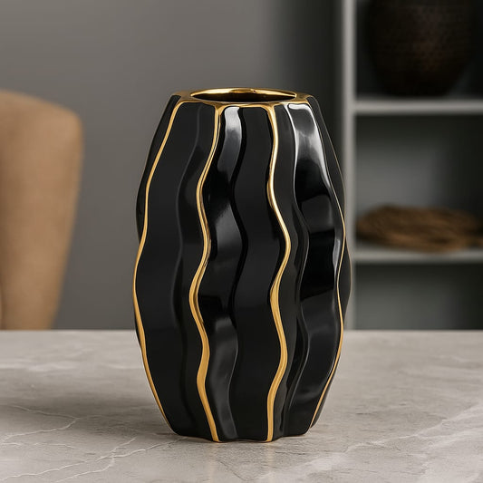Ebony Ripple Decorative Vase
