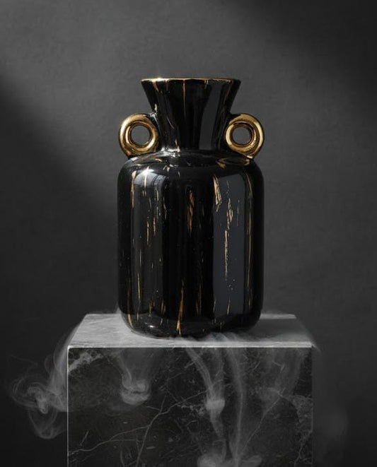 Elegant Gold-Streak Ceramic Vase