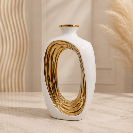 Ceramic Gold-Accent Donut Vase Set