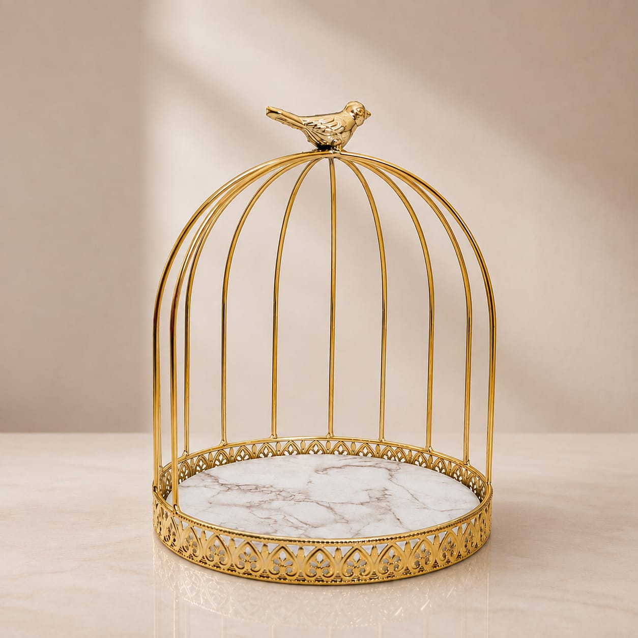 Golden Birdcage Vanity Stand & Display Tray