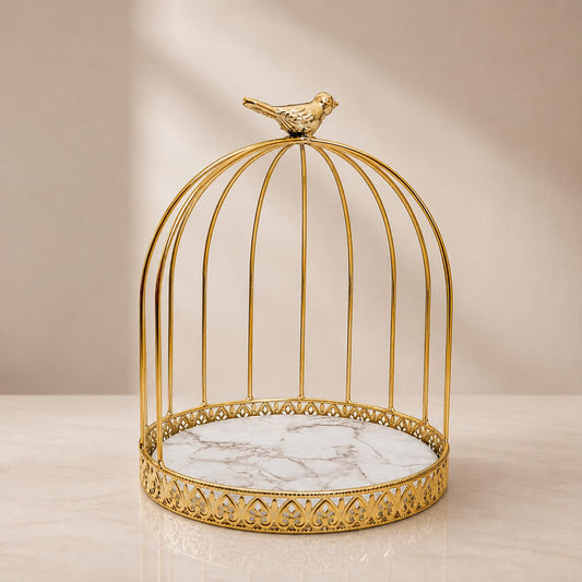 Golden Birdcage Vanity Stand & Display Tray