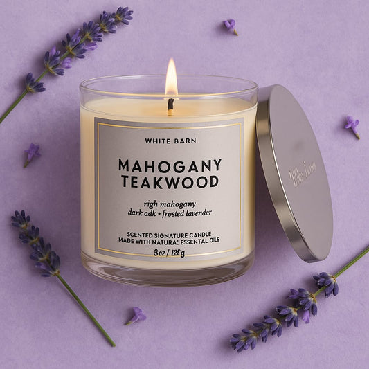 Mahogany Teakwood Scented Candle – Frosted Lavender