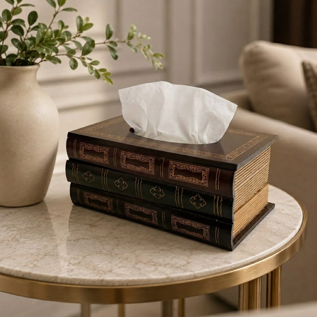 Vintage Stacked Book Tissue Box Cover